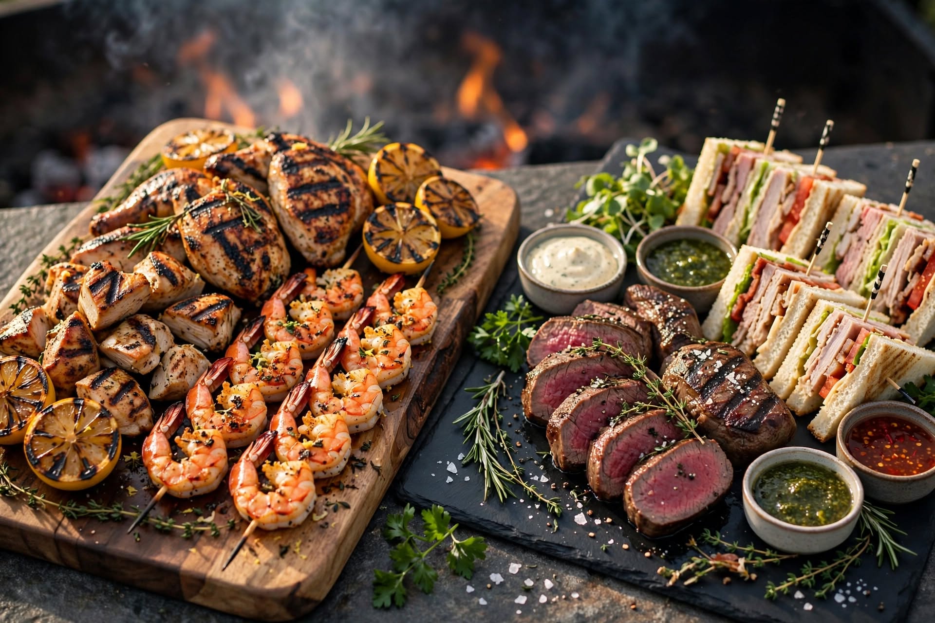 Elle Bites flame-grilled chicken, skewers, and meats