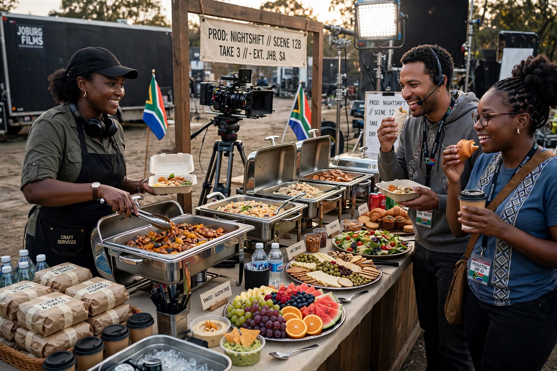 Film production crew catering setup